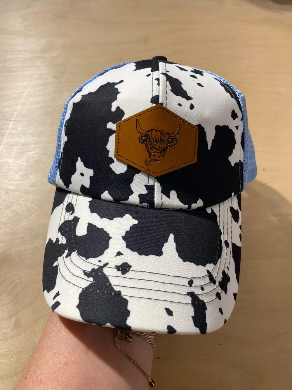 Cow Print Baseball Cap with Brown Patch - Blue/Black/White (SZ)